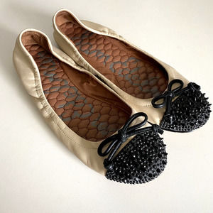 Sam Edelman Beatrix Ballet Flat Ballerina Studded Spike Cream Black Toe …